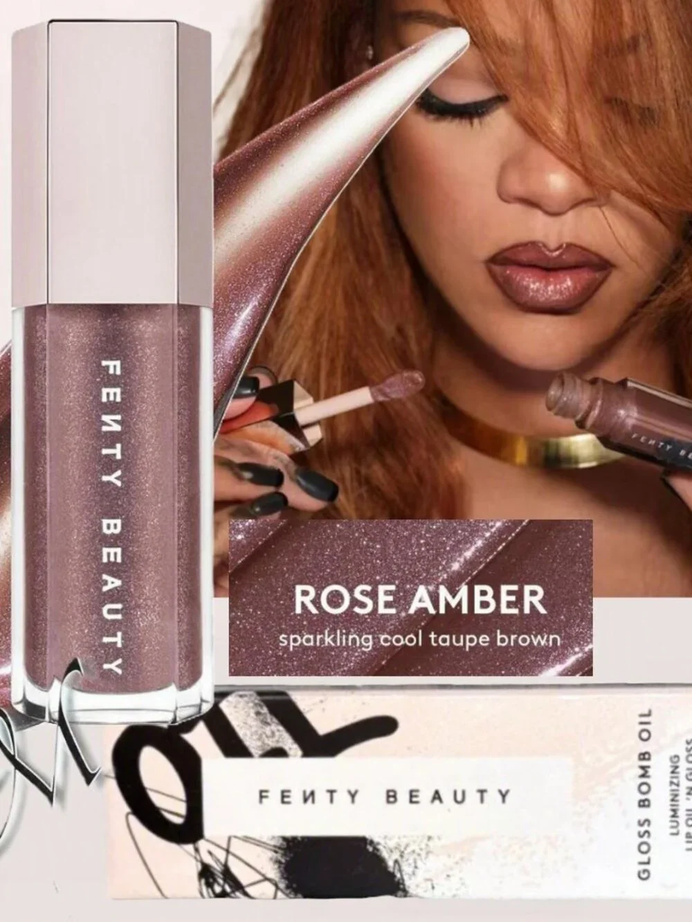 Fenty Beauty Gloss Bomb Oil Luminizing Lip Oil 'N Gloss ~ ROSE AMBER 03 9ml NIB